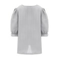 thumbnail image 6 of GiLiling Girls Linen Shirt Puff Short Sleeve Lace V Neck Blouse Summer Elegant Oversized Lightweight Top for Tween Teens (Grey, 5-6 Years), 6 of 9