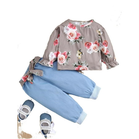 

Casual Floral Print Round Neck Long Sleeve Multicolor Baby Sets (Baby s)