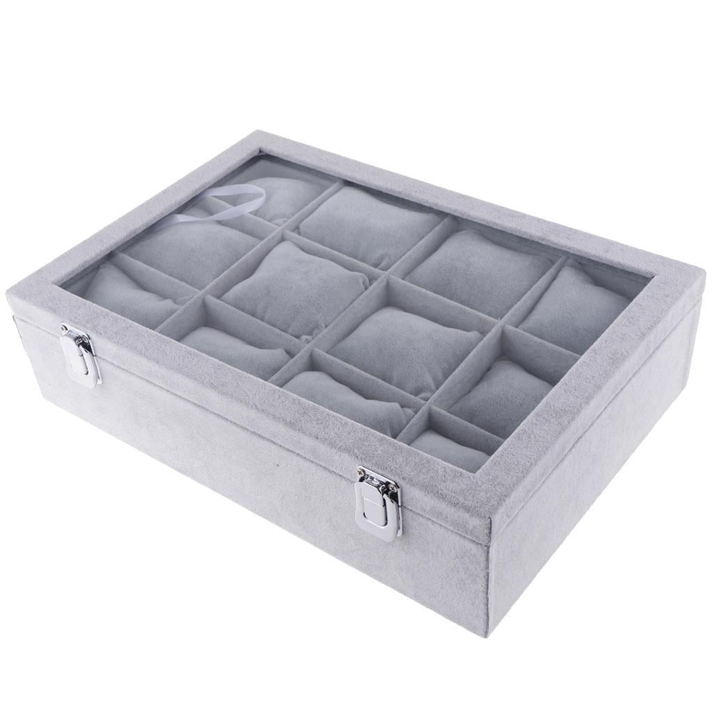 12-Slot Box w/ Lid for Jewelry Bracelet Bangle Watch Showcase with Lid