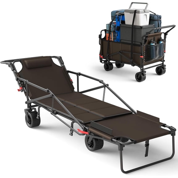 2-in-1 Multifunctional Folding Wagon Carts,Convertible Beach Chair,650LBS Large Capacity,Foldable Portable Wagon,Utility Cart Suitable for Grocery,Sports,Garden,Shopping,Camping
