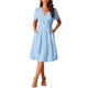 thumbnail image 2 of Vestido midi de verano con envoltura para mujer Inspire Chic, con escote en V, mangas cortas abullonadas y bolsillos, tamaño L, color azul cielo, 2 of 5