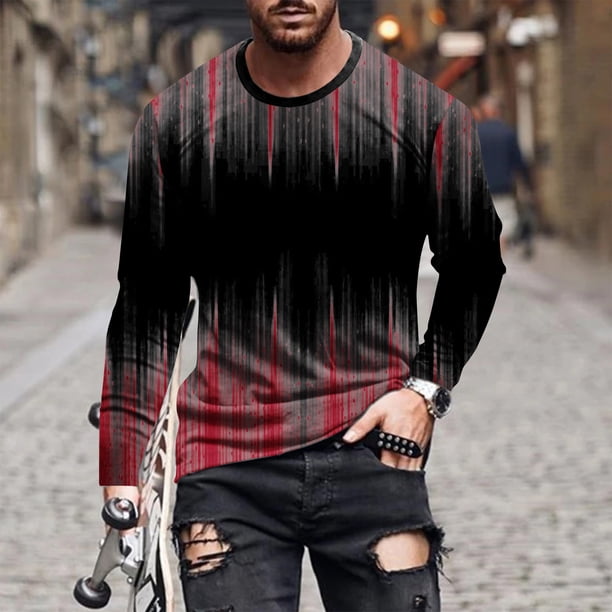 Blusas y camisas de manga larga con cuello redondo para hombre, blusa informal de manga larga con cuello redondo y estampado.