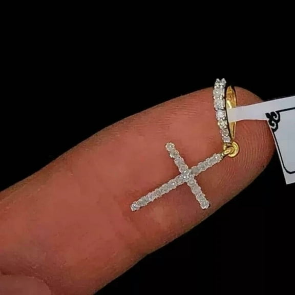 1Ct Round Cut Lab Created Diamond Cross Pendant 14k Yellow Gold Plated