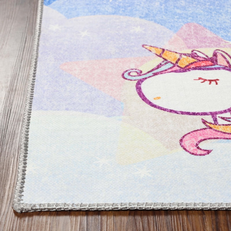 Superior Unicorn Non-Slip Washable Indoor Play Rug, 5' x 7' 6", Sapphire Blue