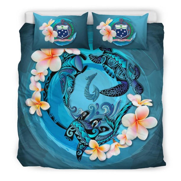 Juego de Funda Nórdica Polinesia - Samoa Bedding Set Blue Plumeria Animal Tattoo