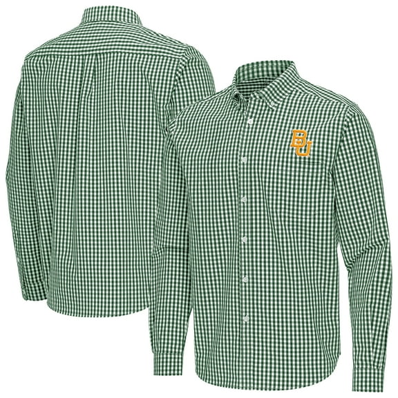 Men's Antigua Green Baylor Bears Ellis Woven Tri-Blend Long Sleeve Button-Down Shirt