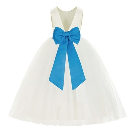 

Ivory V-Back Satin Flower Girl Dresses for Wedding Toddlers 219T