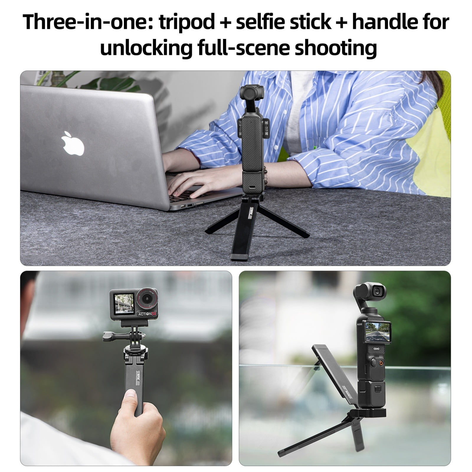 STARTRC Magnetic Foldable Tripod for Action Cameras, GoPro, DJI Pocket, Insta360 – 3-in-1 Aluminum Alloy Mini Tripod, Selfie Stick & Magnetic Mount with 250° Adjustable Head