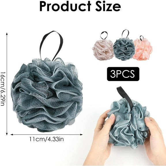 3 Pcs Shower Loofahs, Ultra Soft Mesh Bath Sponges - Premium Shower Scrunchie