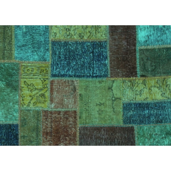 Ahgly Company Machine Washable Indoor Rectangle Patchwork Turquoise Blue Transitional Area Rugs, 5' x 7'