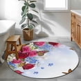 thumbnail image 3 of Pink Red Roses Round Area Rug 3.3Ft Washable Circle Rugs for Dining Room Table, Spring Floral Butterflies Abstract Art Non-Slip Carpet Floor Mats Indoor Outdoor Carpet Runner Aesthetic Home Decor, 3 of 8