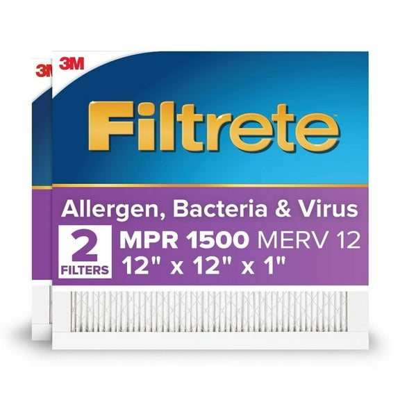 Filtrete 12x12x1 HVAC Furnace Air Filter, MPR 1500 MERV 12, Advanced Allergen Reduction, 2 Pack
