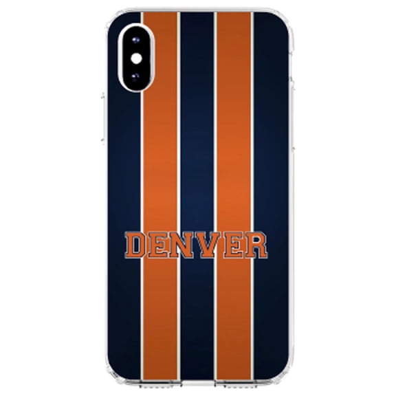 DistinctInk Clear Shockproof Hybrid Case for iPhone XS Max (6.5" Screen) - TPU Bumper, Acrylic Back, Tempered Glass Screen Protector - Orange Navy Broncos - Football Team