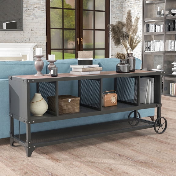 Krueger 5-Shelf Metal 67" TV Stand, Dark Walnut