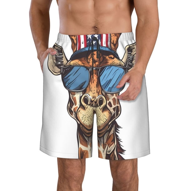 Fotbe American Giraffe Style Trajes de Baño Estampados para Hombre, Shorts de Verano de Secado Rápido, Ropa de Playa, Bañadores-3X-Large