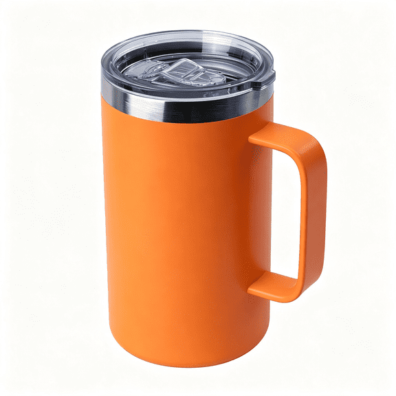 BPPEG 24Oz Mug with Handle and Lid,Stainless Steel Coffee Mug,Reusable Insulated Cup,Travel Mug with Handle,Double Wall Vacuum Coffee Tumbler for Men and Women,Orange,Pack 1