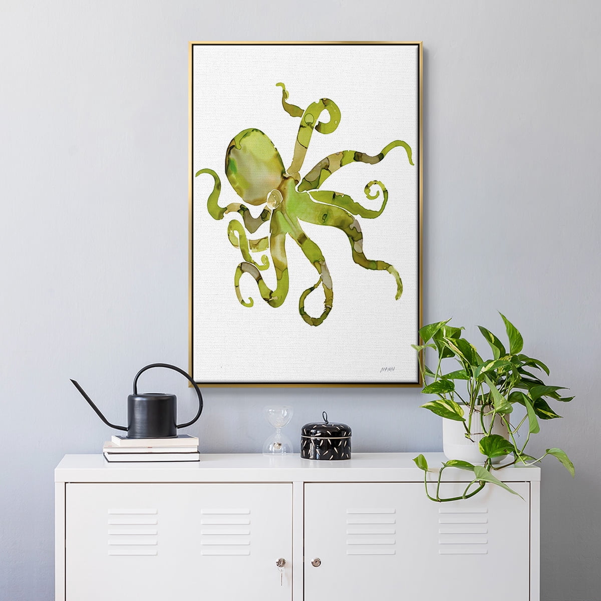 Octopus Framed Premium Gallery Wrapped Canvas - Ready to Hang - 17 x 25 - Gold Floating Frame