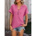 thumbnail image 3 of Summer New Style V-neck Button Solid Color Polka Dot Loose Short-sleeved T-shirt For Women, 3 of 7