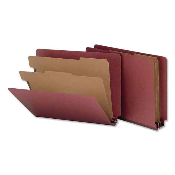 Universal Red Pressboard End Tab Classification Folders, 2 Dividers