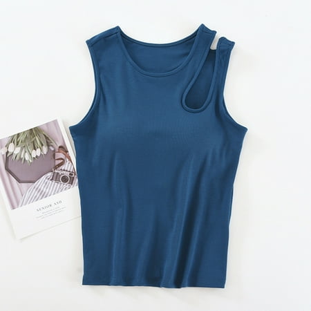 SNKSDGM Women s Plus Boho Tops for Women Summer Plus Size Tank Tops for Women 5X Women s Camisole Top Built In Bra Sleeveless Solid Color Padded Garment Racerback Wide Straps Ribbed Xl