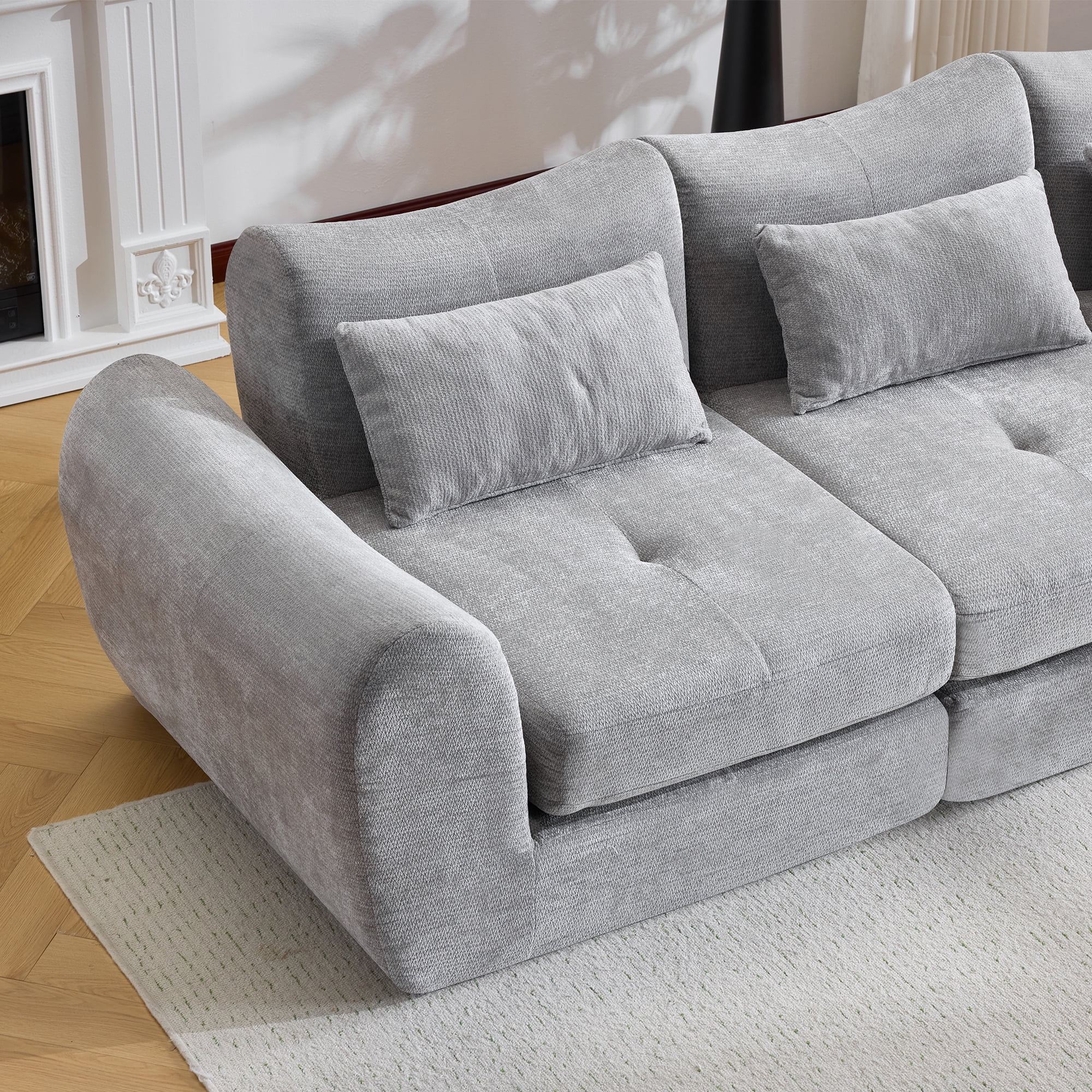 101.5" Modular Sectional Sofa,Chenille Cloud Sofa Couch Convertible Folding Sofa Bed for Living Room,Bedroom,Apartment,Grey