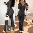 thumbnail image 3 of Quixlent Women's 2 Piece Sweatsuits Zip Up Hoodies And Bell Bottom Pants Ribbed Knit Outfits Sexy Bodycon Workout Tracksuits, 3 of 8