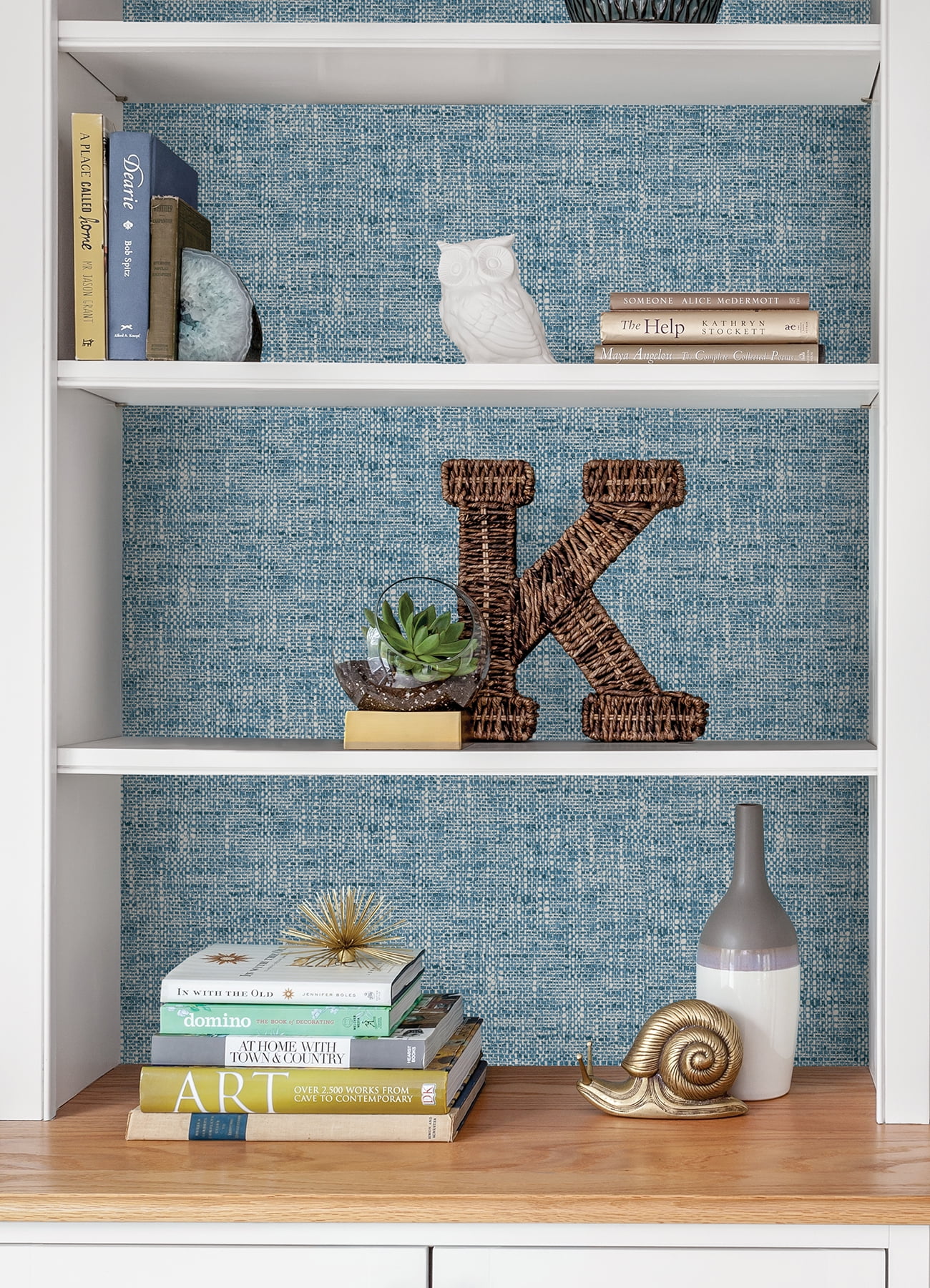 NuWallpaper Navy Poplin Texture Raised Ink Vinyl Peel And Stick Wallpaper, 216-in by 20.5-in, 30.75 sq. ft.