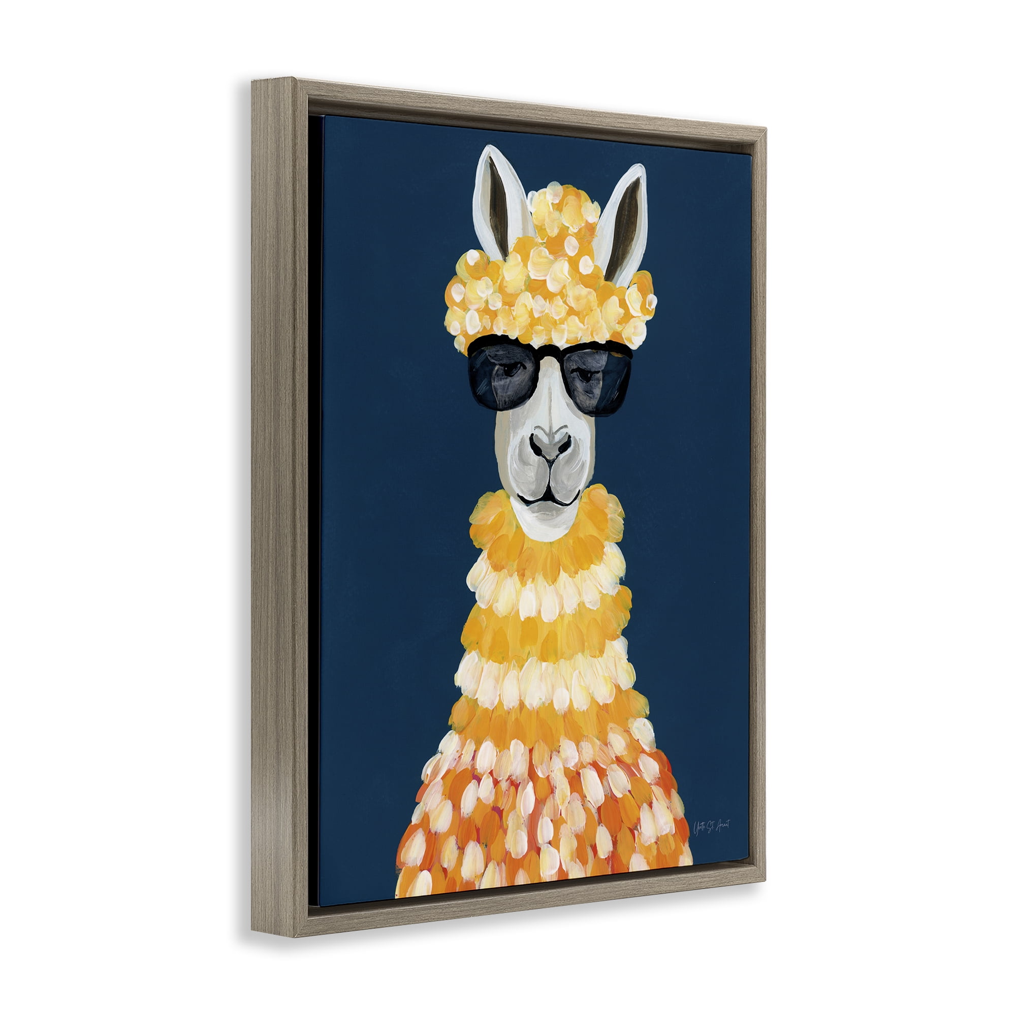 Stupell Industries Fashionista Alpaca Portrait Animals Painting Brown Floater Framed Canvas Art Print Wall Art, 25 x 31