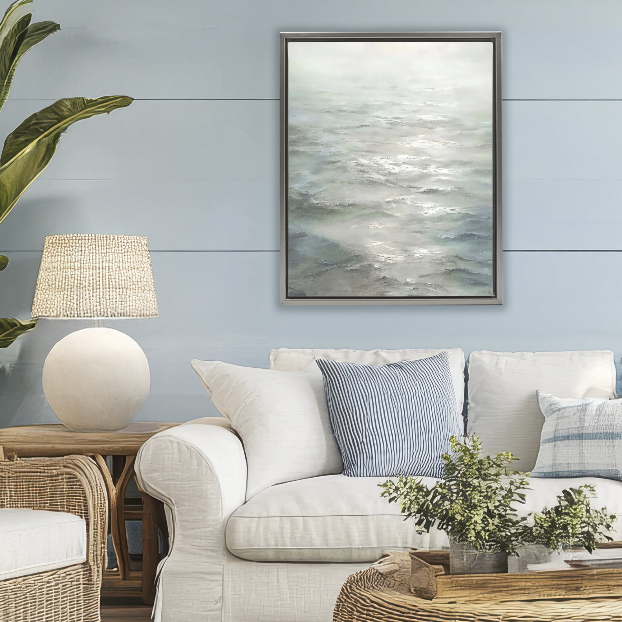Stupell Industries Shallow Reflections on Sea Gray Framed Floater Canvas Wall Art, design by Riley B