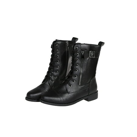 

Kesitin Women s Ankle Bootie Winter Side Zip Casual Mid Calf Military Combat Boots