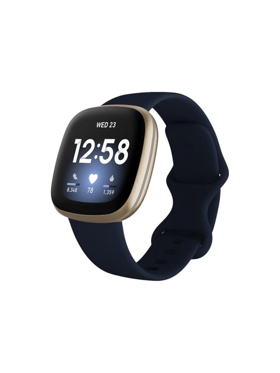 (Open Box) Fitbit Versa 3 - Soft gold aluminum - smart watch with band - silicone - midnight - band size: S/L - Wi-Fi, Bluetooth