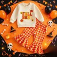 thumbnail image 4 of WXFAZCVU Girls Halloween Outfits Letter Print Long Sleeve Shirt and Flared Pants Daily Wear Size 2-3 Years, 4 of 4