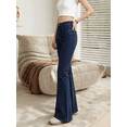 thumbnail image 4 of High Waist Deep Blue Flare Jeans for Women - High Stretch Washed Bell Bottom Denim Pants Vintage Retro Style Casual Trousers, 4 of 8