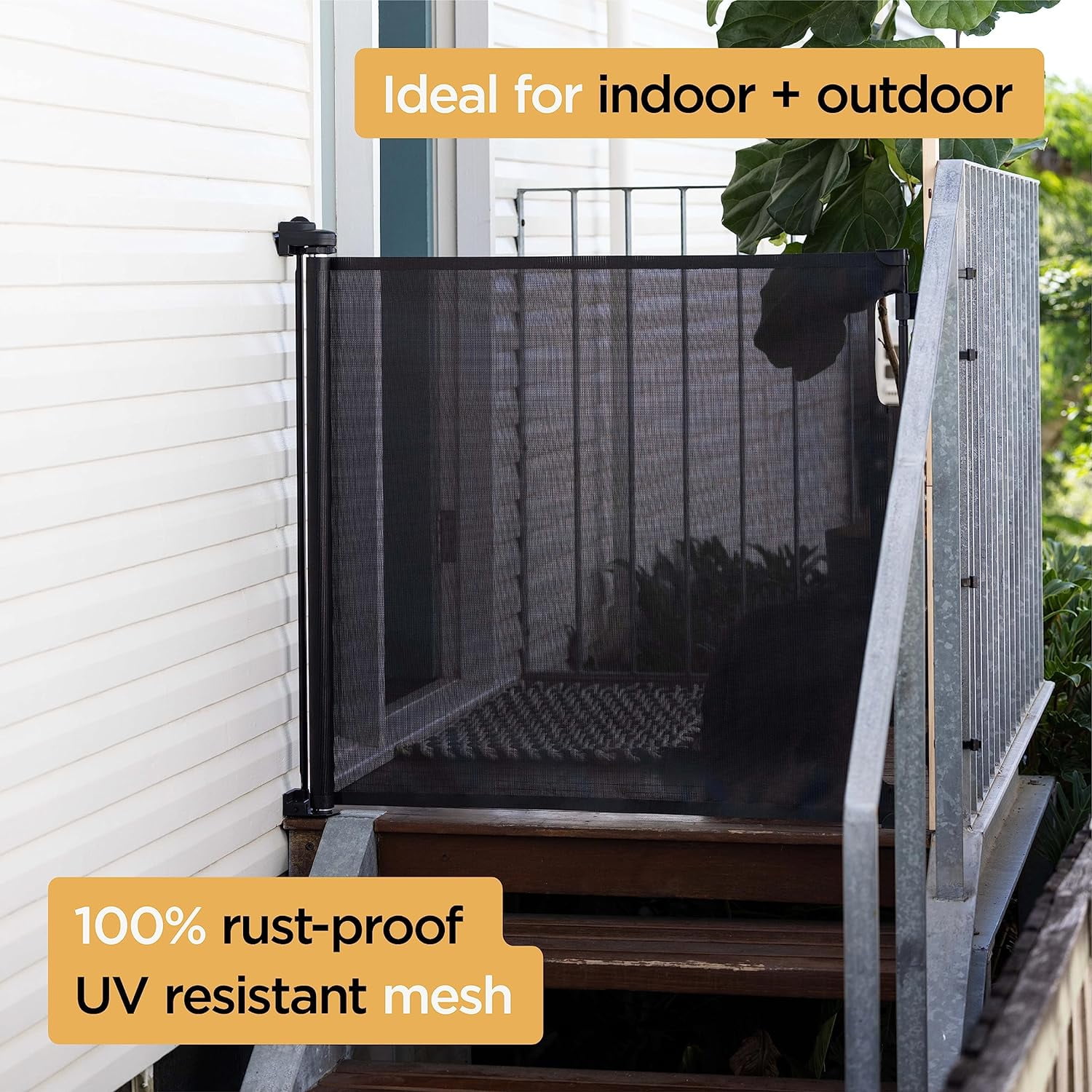Philowng Indoor and Outdoor Claw-Proof Retractable Dog Gate, 36.6" High Extends up to 71" Wide, Black