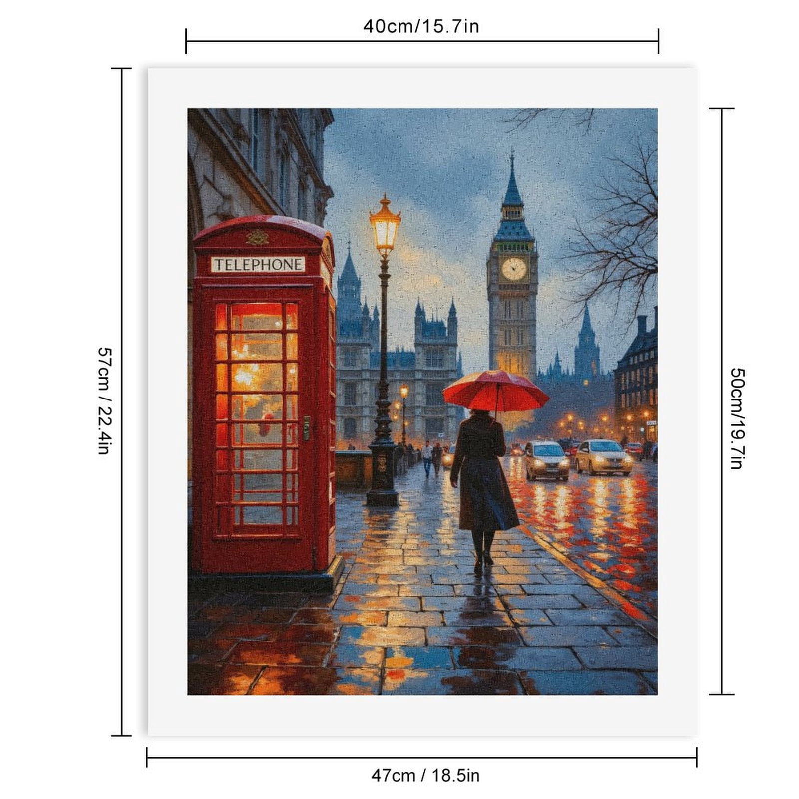 Paint by Numbers Kit for Adults, Red Umbrella London Night Walk Paint by Numbers, Easy Paint by Numbers Kit for Adults Beginner, DIY Adult Paint by Number Kits on Canvas, 12x16in Home Decor