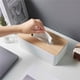 thumbnail image 5 of Caja de pañuelos de plástico con cubierta de bambú, contenedor de toallas de papel facial rectangular, 5 of 7