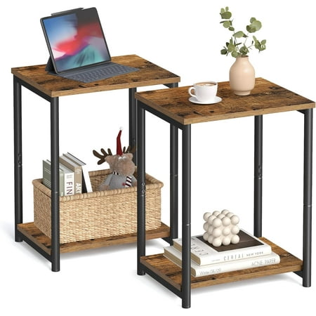Nightstand set 2 pieces, living room side table, double side table for Living Room, Bedroom, Office, Bathroom, Brown and Black