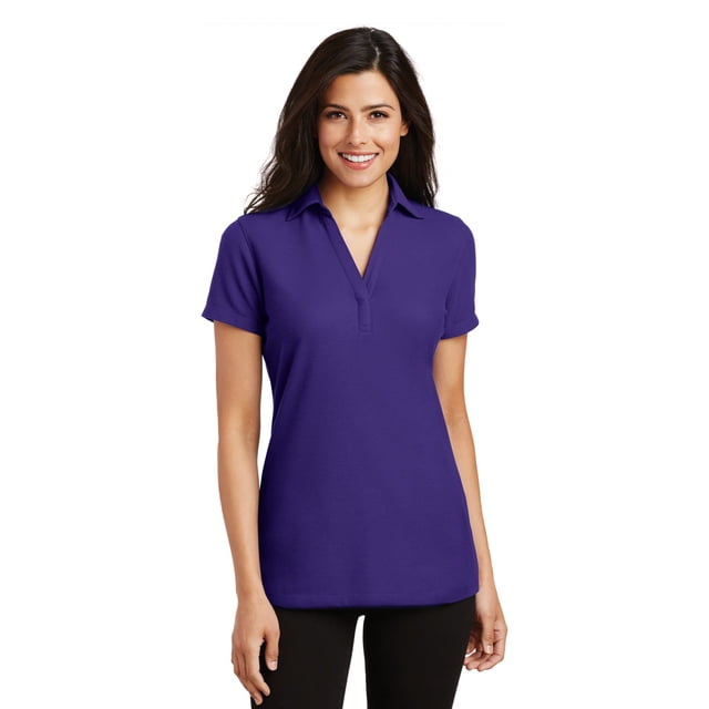 Port Authority Polo con cuello en Y para mujer con tacto de seda, morado, pequeño Autoridad Portuaria L5001