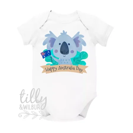 Happy Australia Day Baby Bodysuit With Koala, Happy Australia Day, Australiana Cute Baby Onesie, Baby Bodysuit Lat 4424 Cute Baby Onesie, BABY BODYSUIT LAT 4424