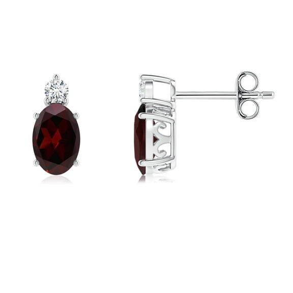 ANGARA Natural Basket-Set 1.1 ct Garnet Stud Earrings with Diamond in 925 Sterling Silver for Women (Size-6x4mm) | January Birthstone, Anniversary, Jewelry Gift for Women | Natural Garnet Earrings