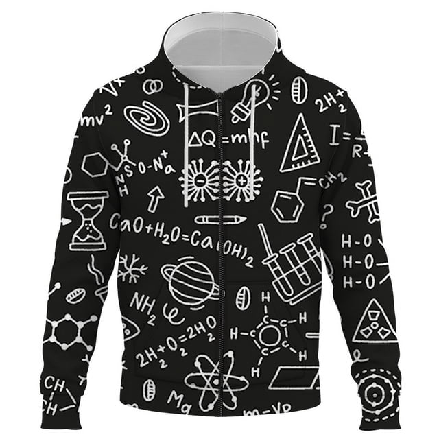 Sudadera con capucha y cremallera para hombre, estilo callejero, hip hop, con fórmula química, estampado 3D, informal, holgada, para primavera y otoño