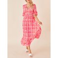 thumbnail image 5 of Michellecmm Women Bohemian Midi Dress Floral Print V-neck Half Sleeve Long Dress Elastic Waist Loose Flowy Dress for Beach Vacation, 5 of 8