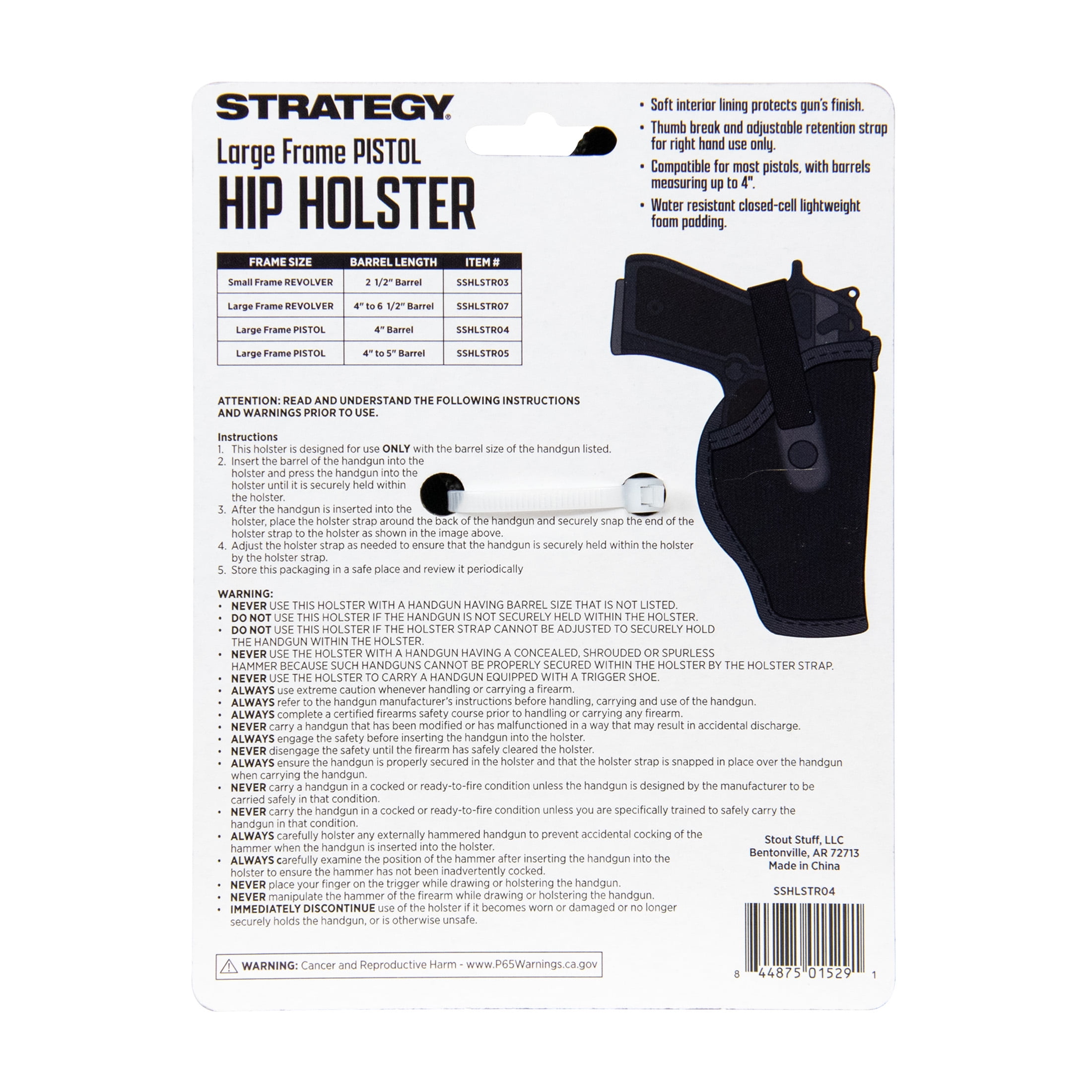 Strategy Brand Large Frame Polyester Pistol Holster Black, Fits up to 4 in Barrel, Right Dexterity