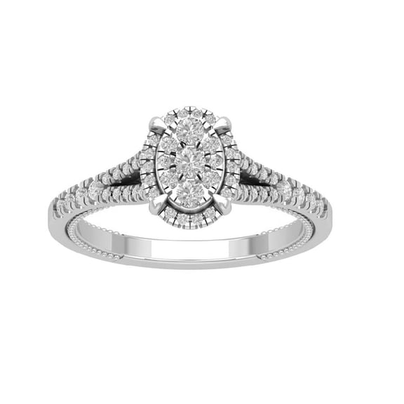 Araiya Sterling Silver Oval Shape Halo Cluster Diamond Ring for Women (1/2 cttw, I-J Color, I2-I3 Clarity), Size 7