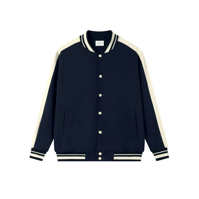 Japanese style 380g combed cotton cardigan sweatshirt baseball jacket, couple style, spring and autumn men's and women's outerwear, outdoor color-blocked top, trendy.