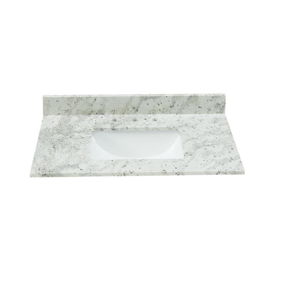 31x22 Inch Bathroom Vanity Top, Glacier White Granite with Undermount Porcelain Sink, 0.75" Thick (¾") and 4" High Backsplash, Pre-Drilled 8" Widespread Faucet Holes