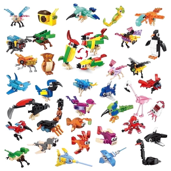Casrra Party Blocks 36PCS Mini Animal Plastic Building Blocks, 108 Build Options, Kids Party Favors for Ages 3-8, Goodie Bag Stuffers, Pinata Fillers, Classroom Treasure Box Prizes, Carnival Mini Toy
