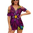 thumbnail image 1 of T-Shirt Femme Style Hippie Psychédélique Flower Power ic, Mode Été, Imprimé Floral, Col en V, Fermeture Éclair, Pull Creux, 1 of 5