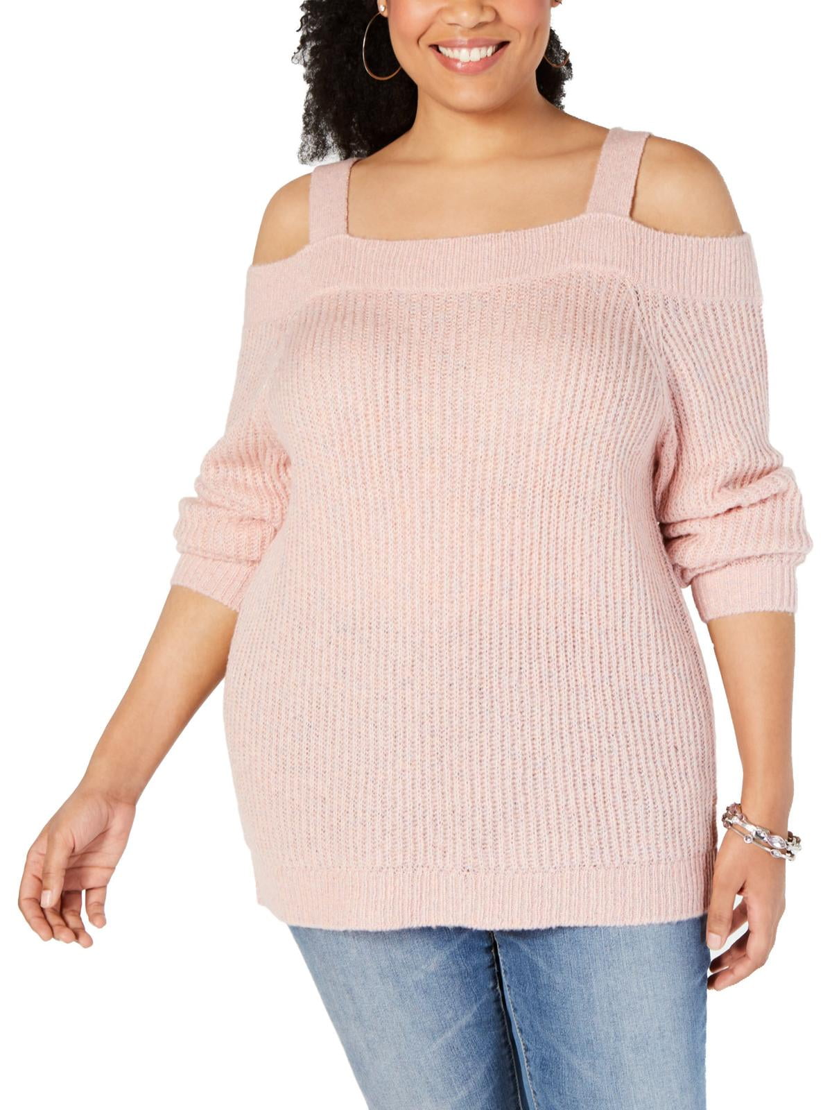 Material Girl Womens Plus Size Striped Cold-Shoulder Pink 3X
