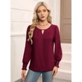 thumbnail image 3 of Womens Long Sleeve Tops Business Casual Blouses Dressy Work Office Summer Flowy Shirt 2025 Trendy Outfits Wine Red XXL, 3 of 8